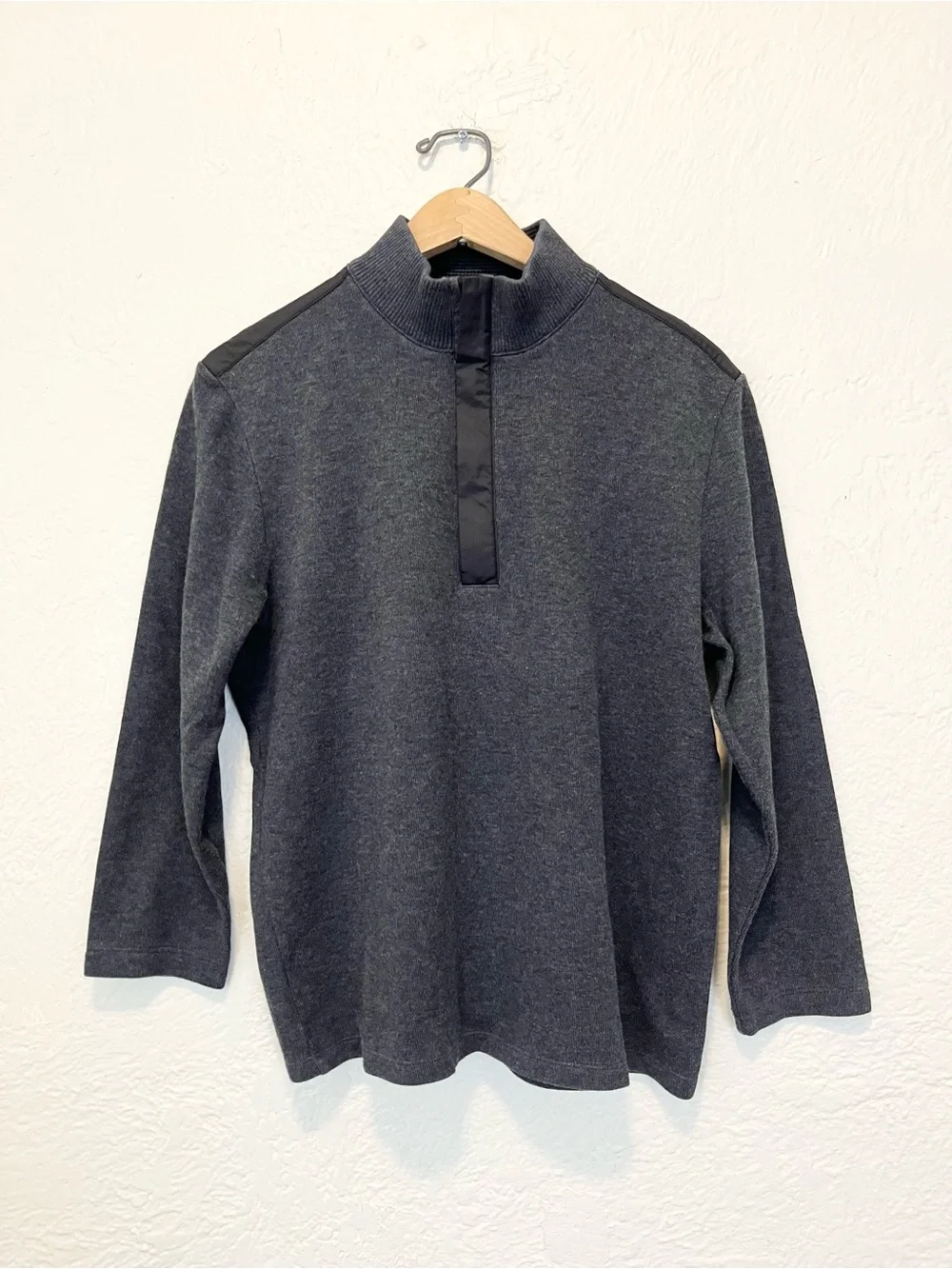 HUGO BOSS Sweater 1/2 Zip Charcoal Gray 3/4 Sleeve Medium M